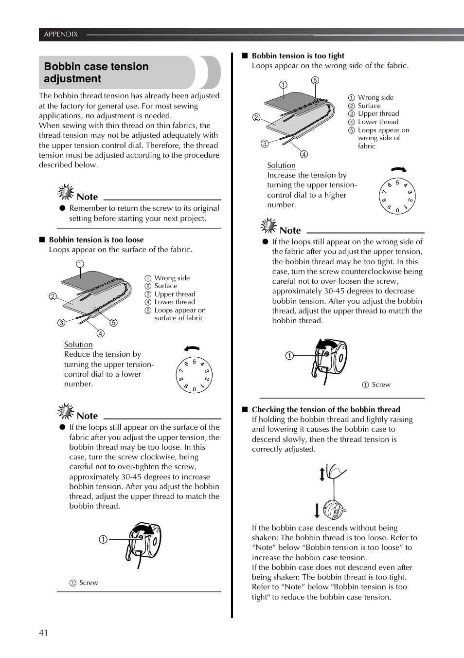 Bobbin case tension adjustment | Brother LS2350 User Manual | Page 42 / 96