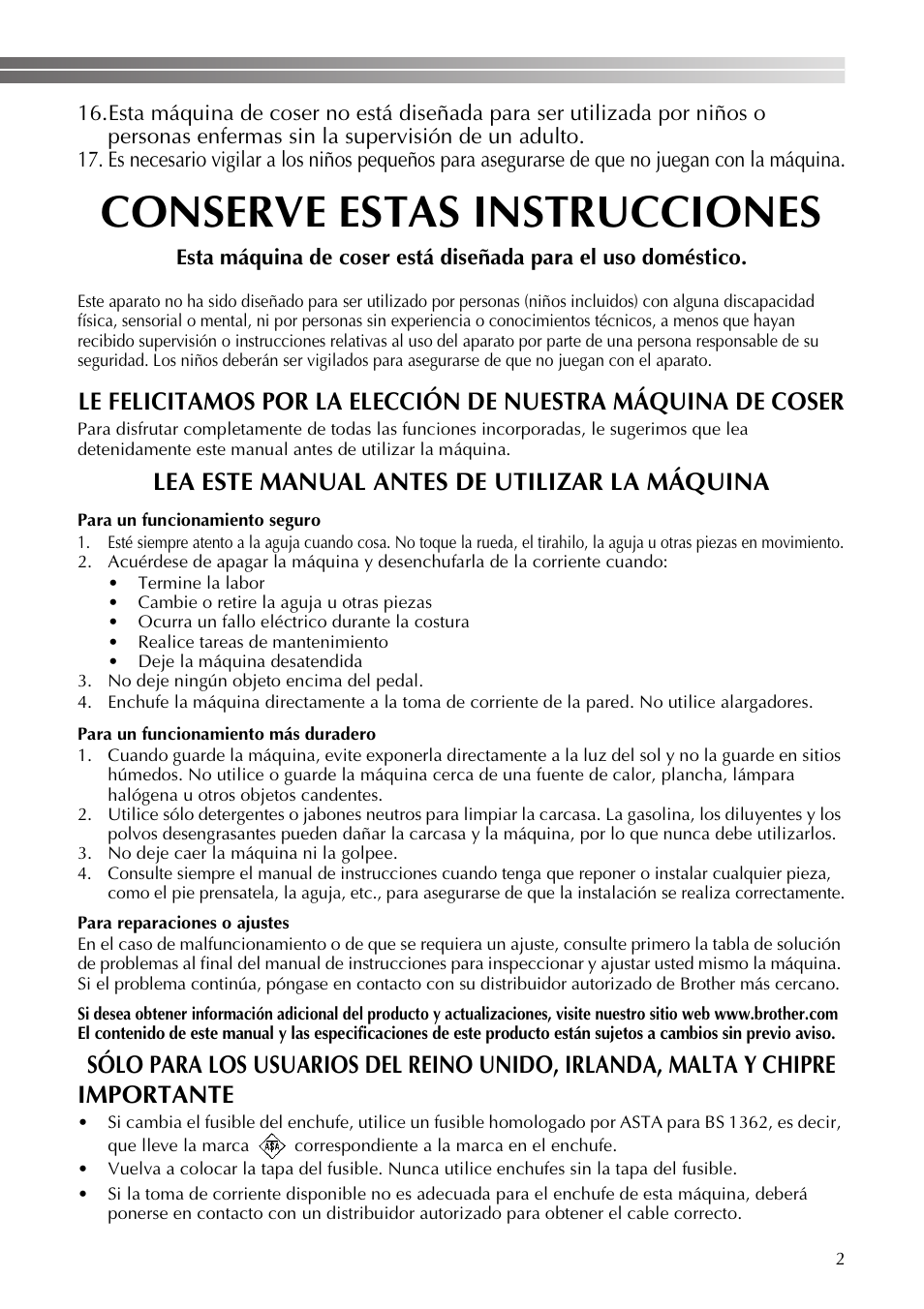 Conserve estas instrucciones, Lea este manual antes de utilizar la máquina | Brother LS2350 User Manual | Page 51 / 96