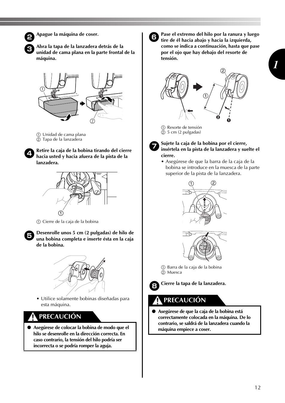 Precaución | Brother LS2350 User Manual | Page 61 / 96