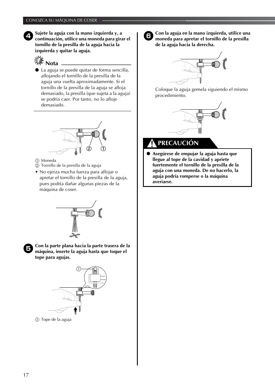 Precaución, Nota | Brother LS2350 User Manual | Page 66 / 96