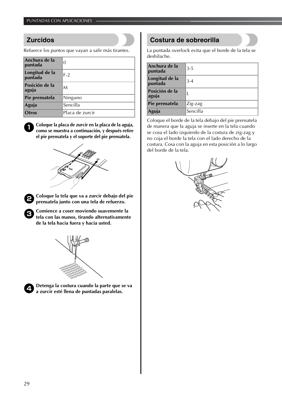 Zurcidos, Costura de sobreorilla | Brother LS2350 User Manual | Page 78 / 96