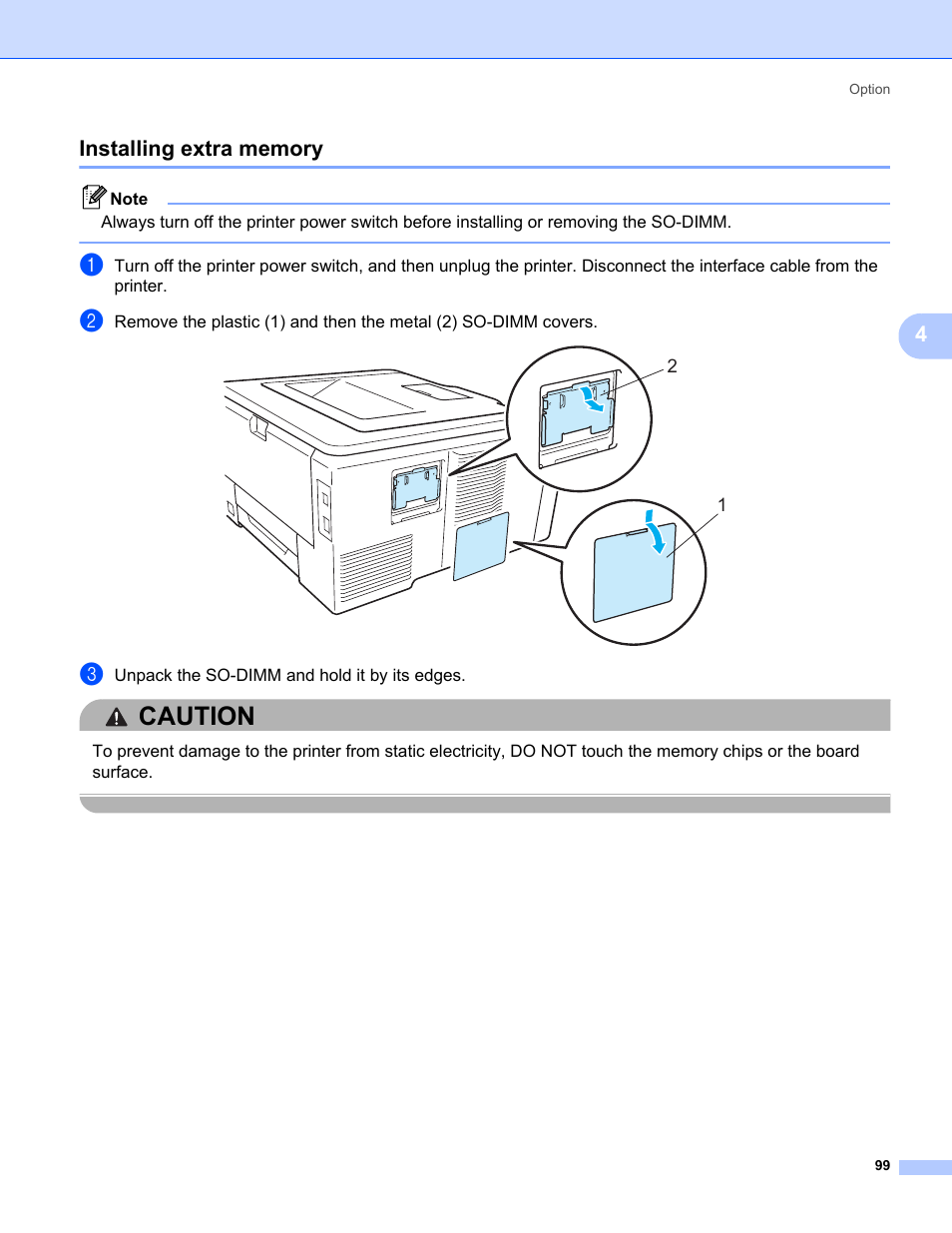 Installing extra memory, Caution | Brother HL-3075CW User Manual | Page 104 / 194