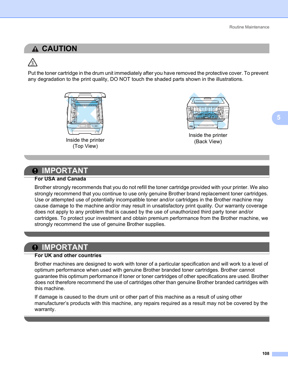 Caution, Important | Brother HL-3075CW User Manual | Page 113 / 194