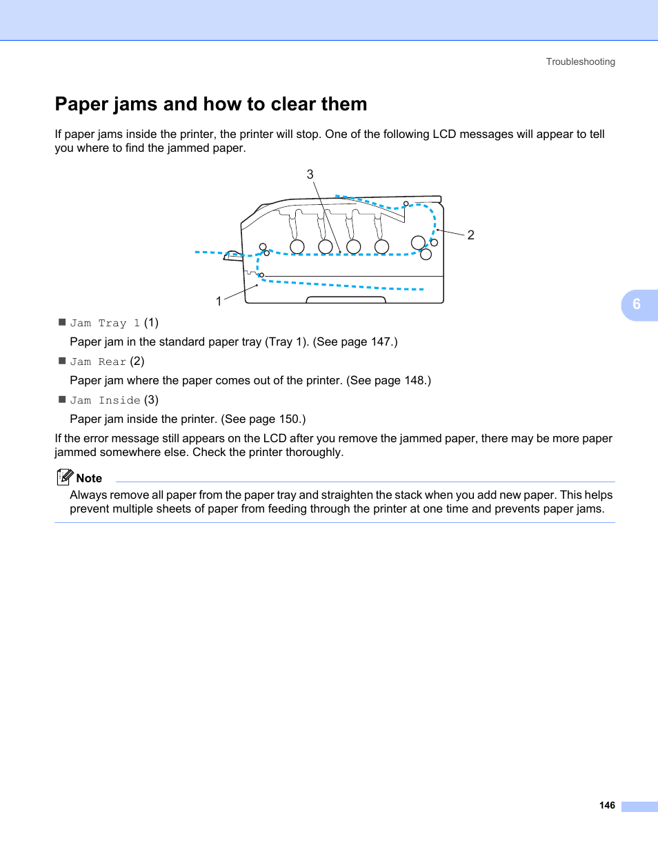 Paper jams and how to clear them | Brother HL-3075CW User Manual | Page 151 / 194