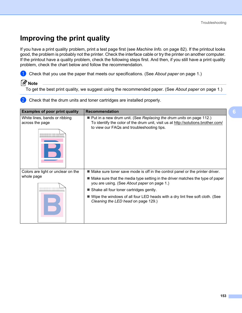 Improving the print quality | Brother HL-3075CW User Manual | Page 158 / 194