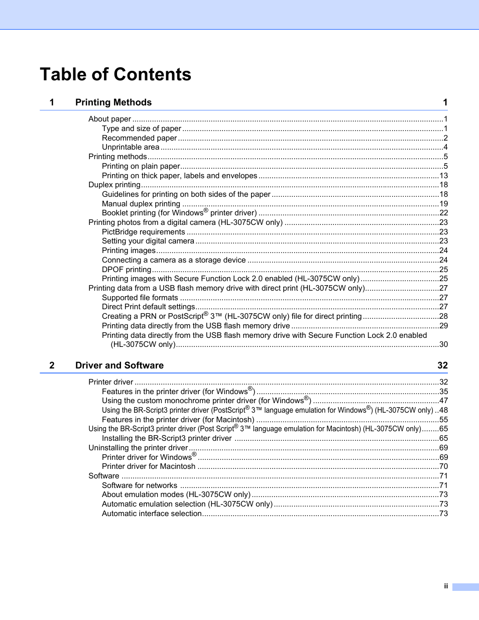 Brother HL-3075CW User Manual | Page 3 / 194
