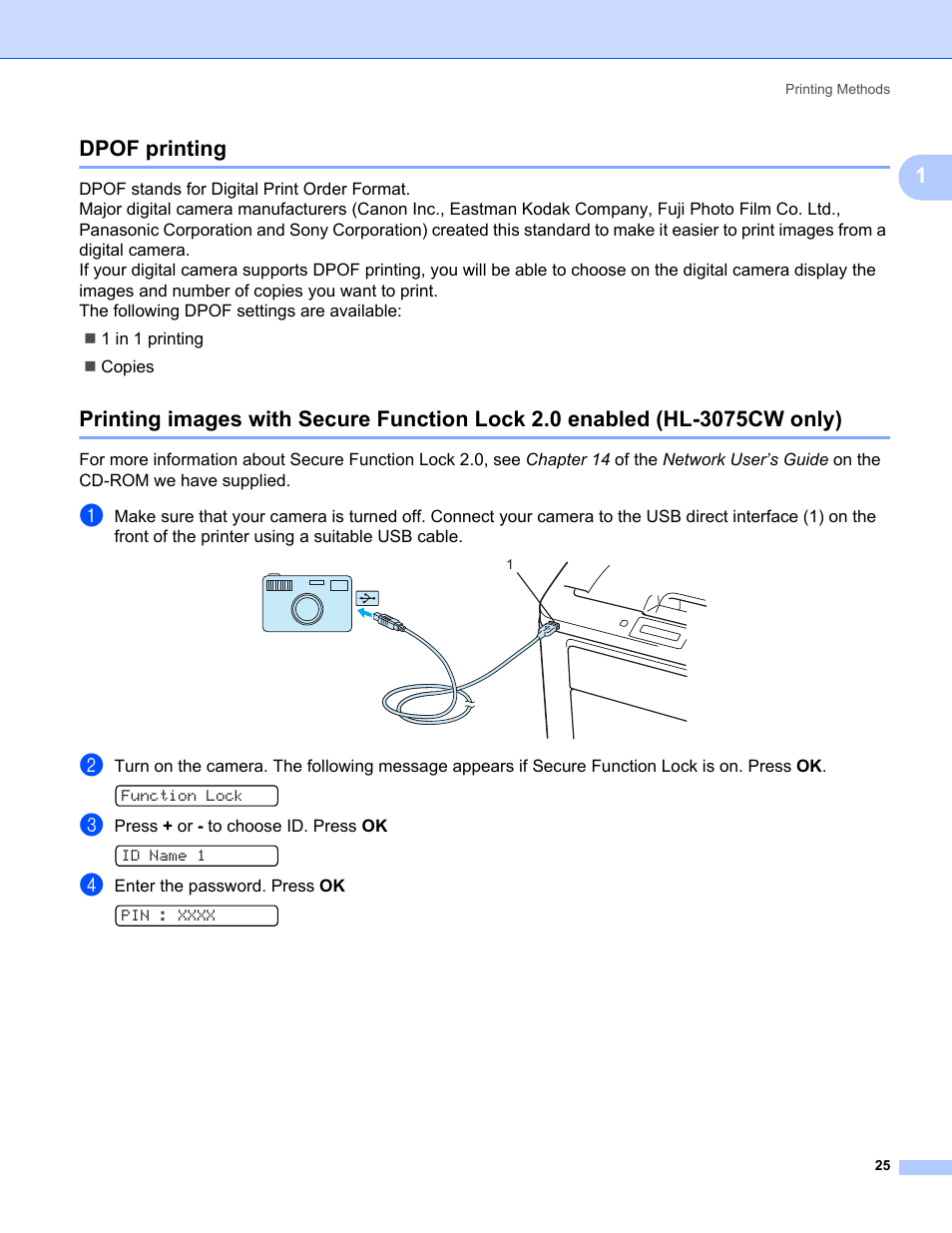Dpof printing, 1dpof printing | Brother HL-3075CW User Manual | Page 30 / 194