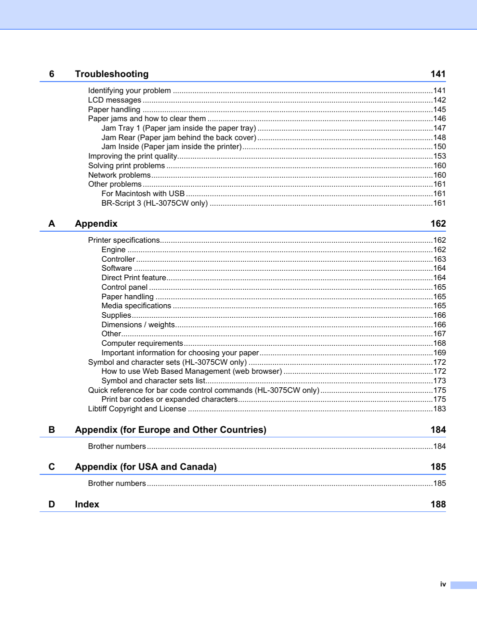 Brother HL-3075CW User Manual | Page 5 / 194