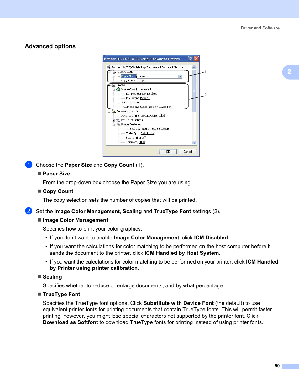 Advanced options | Brother HL-3075CW User Manual | Page 55 / 194