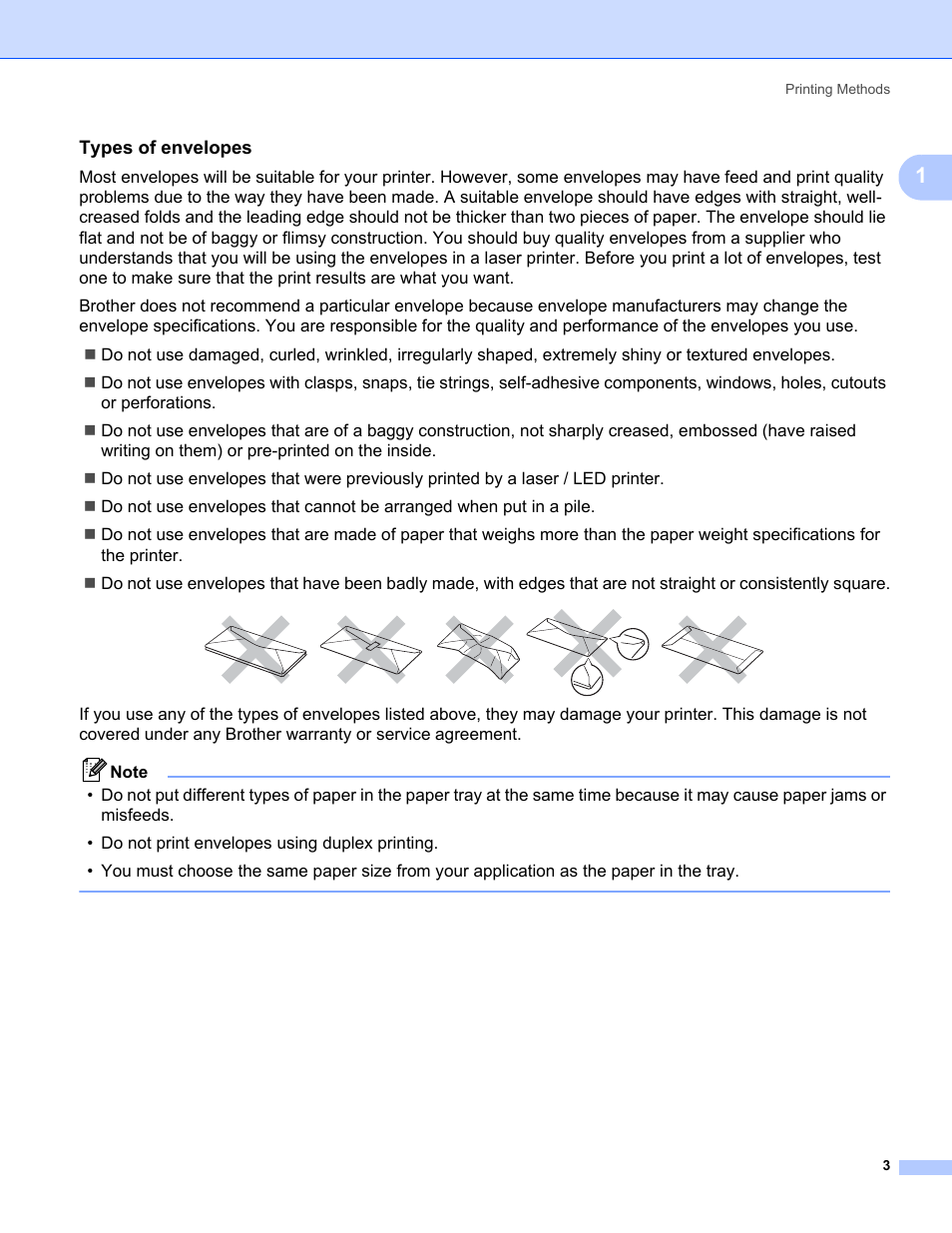 Types of envelopes | Brother HL-3075CW User Manual | Page 8 / 194