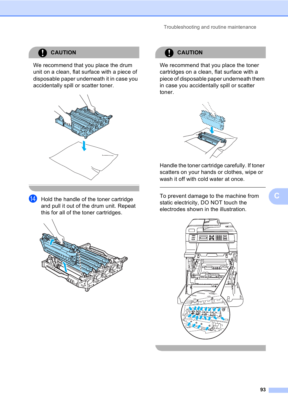 Caution, Troubleshooting and routine maintenance 93 | Brother DCP 9040CN User Manual | Page 105 / 167