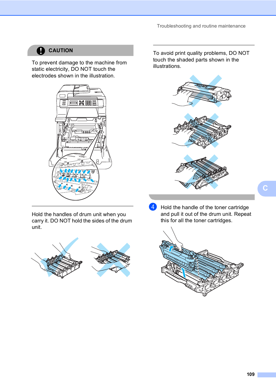 Caution, Troubleshooting and routine maintenance 109 | Brother DCP 9040CN User Manual | Page 121 / 167