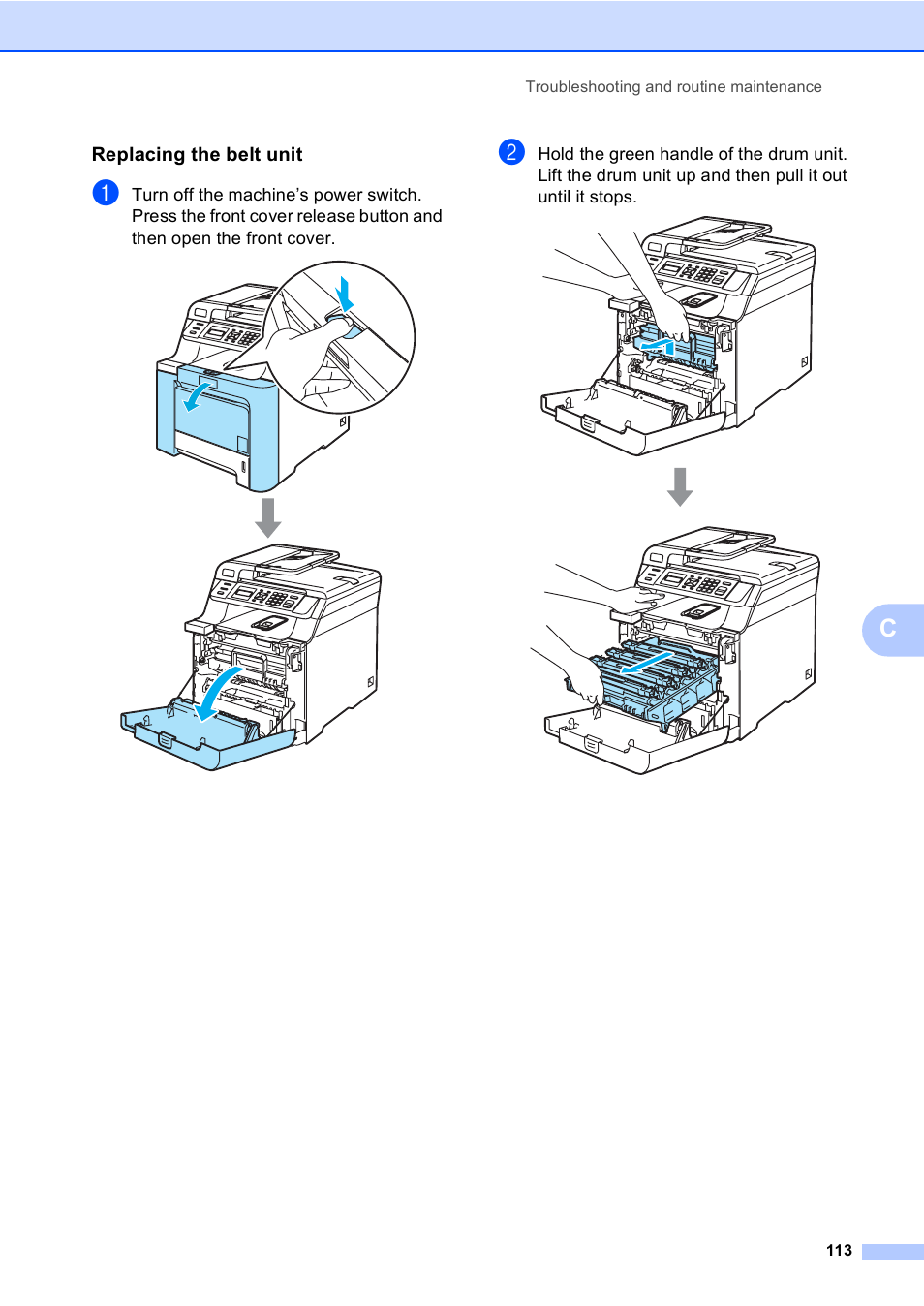 Replacing the belt unit | Brother DCP 9040CN User Manual | Page 125 / 167