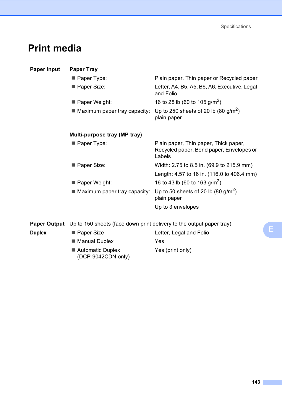 Print media | Brother DCP 9040CN User Manual | Page 155 / 167