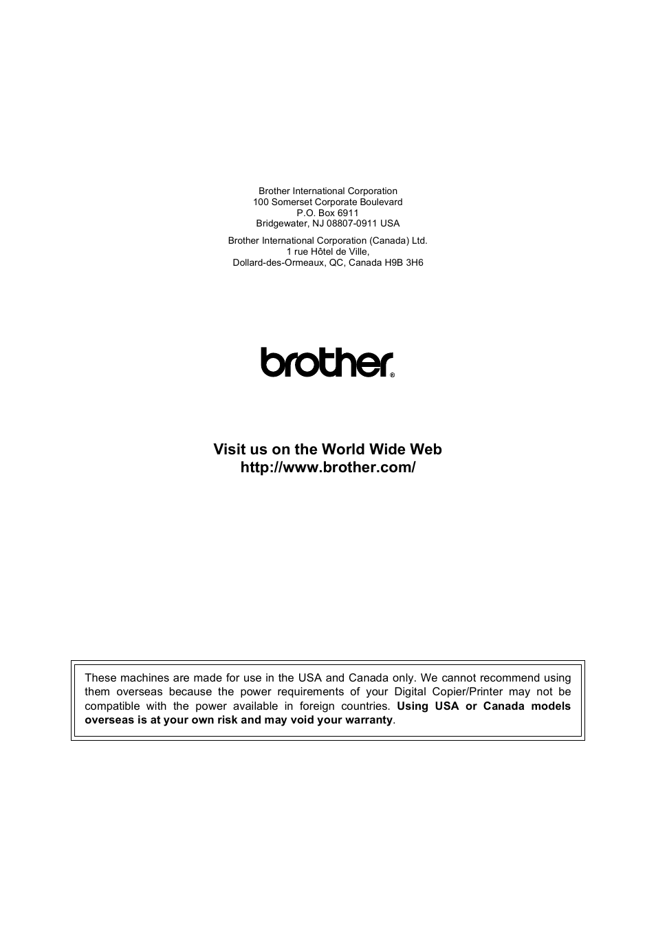 Brother usa/can | Brother DCP 9040CN User Manual | Page 167 / 167