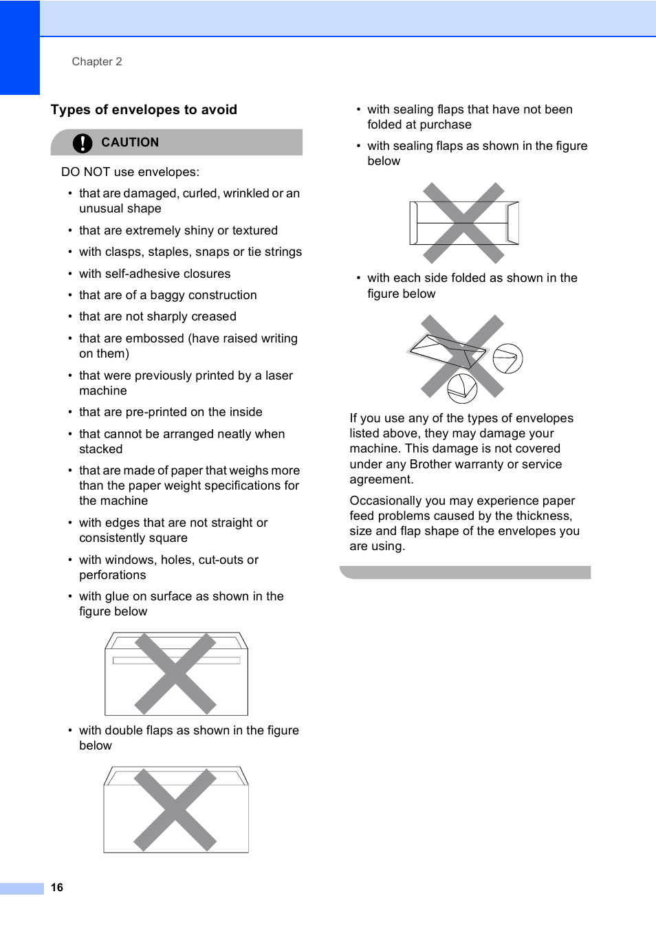 Types of envelopes to avoid | Brother DCP 9040CN User Manual | Page 28 / 167
