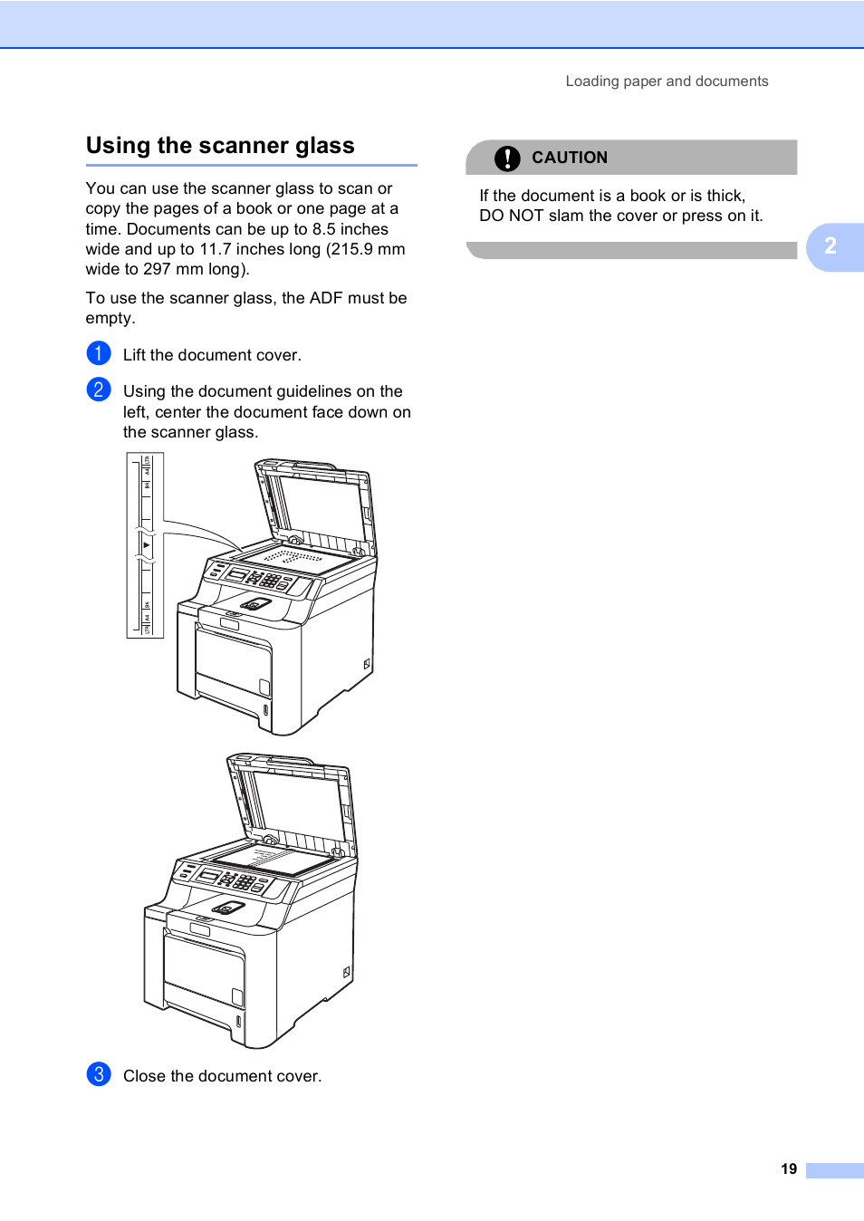 Using the scanner glass, 2using the scanner glass | Brother DCP 9040CN User Manual | Page 31 / 167