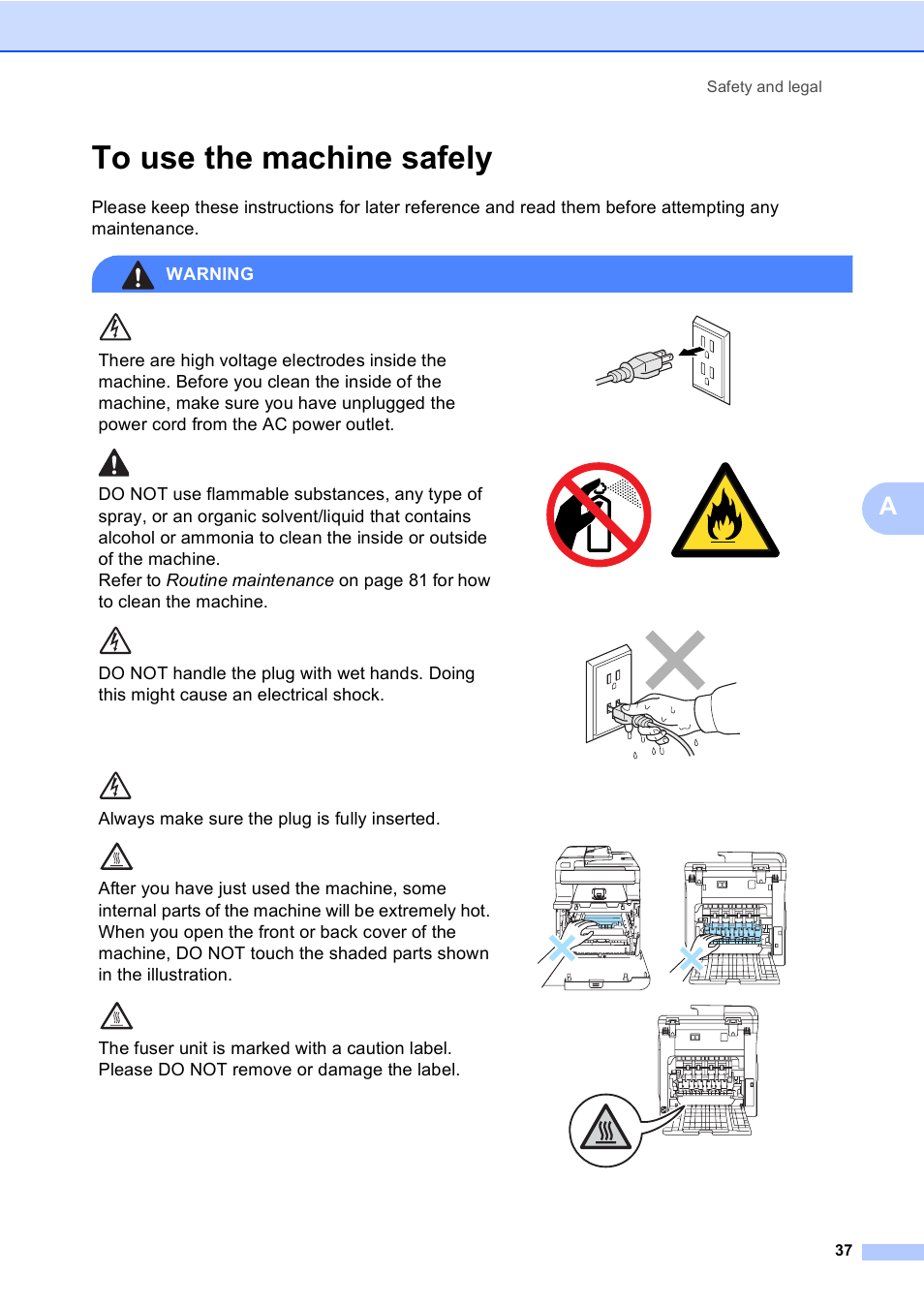 To use the machine safely | Brother DCP 9040CN User Manual | Page 49 / 167