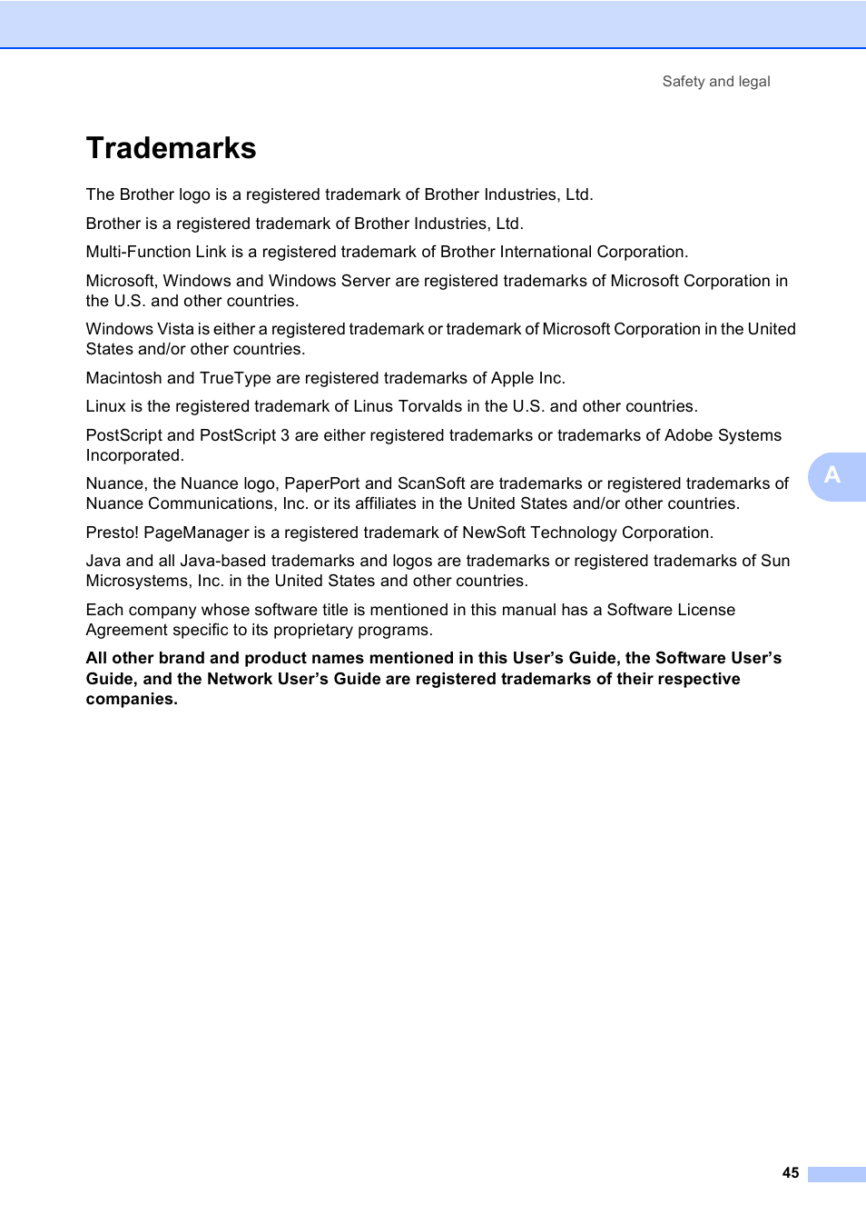 Trademarks | Brother DCP 9040CN User Manual | Page 57 / 167