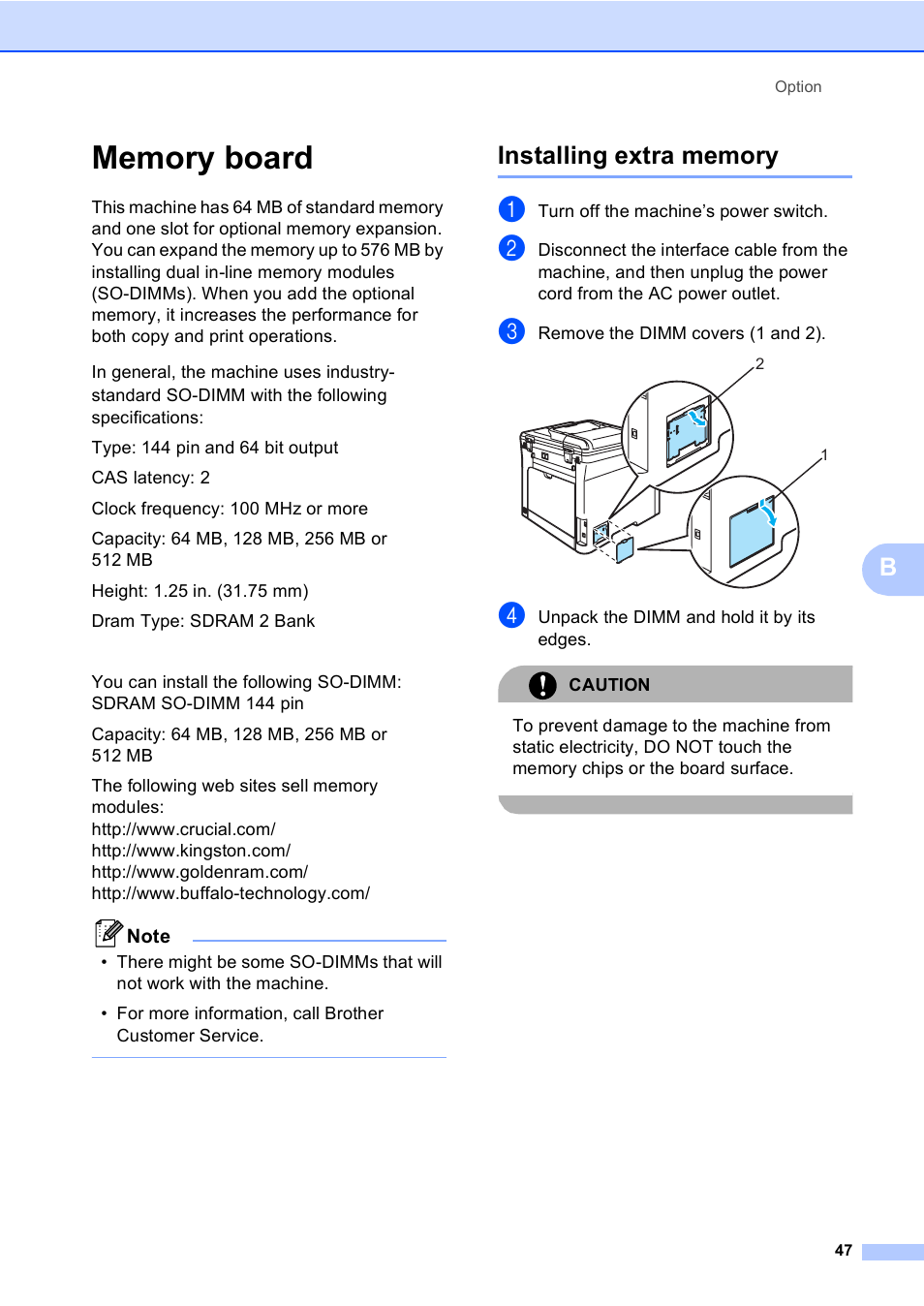 Memory board, Installing extra memory | Brother DCP 9040CN User Manual | Page 59 / 167