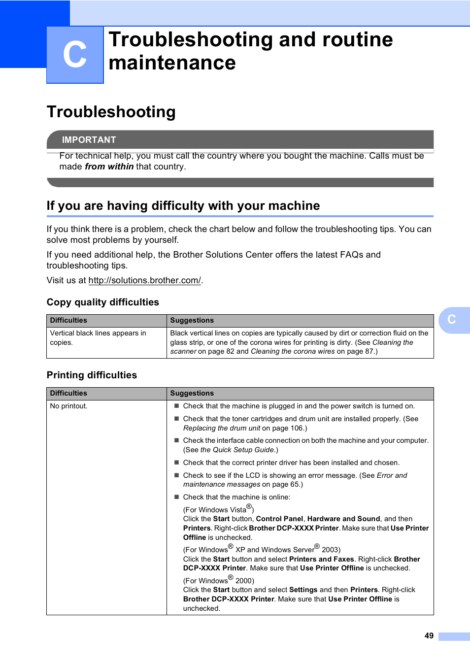 C troubleshooting and routine maintenance, Troubleshooting, If you are having difficulty with your machine | Troubleshooting and routine maintenance | Brother DCP 9040CN User Manual | Page 61 / 167