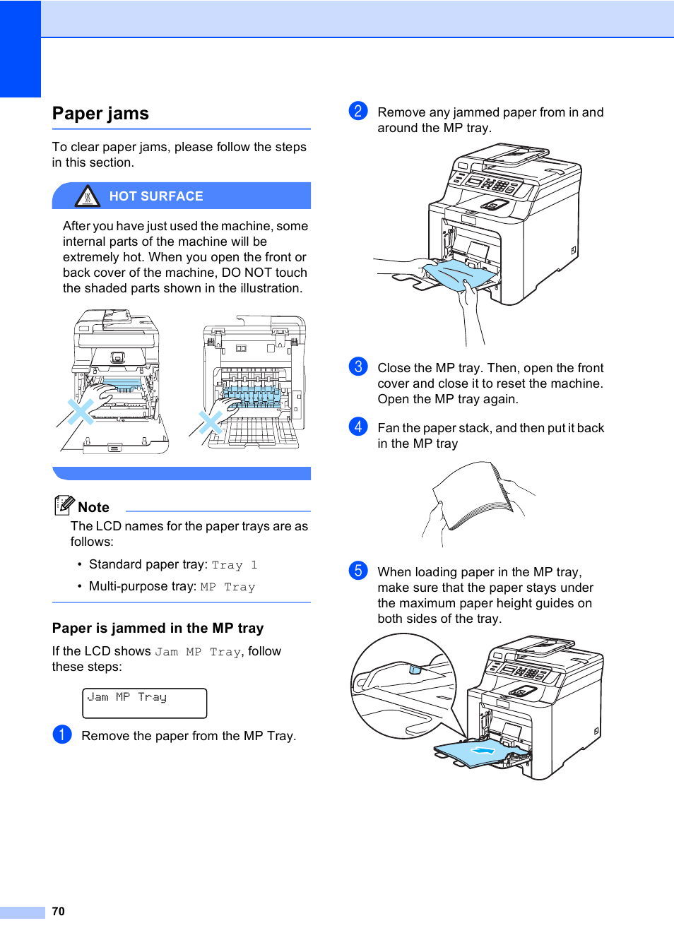 Paper jams, Paper is jammed in the mp tray | Brother DCP 9040CN User Manual | Page 82 / 167