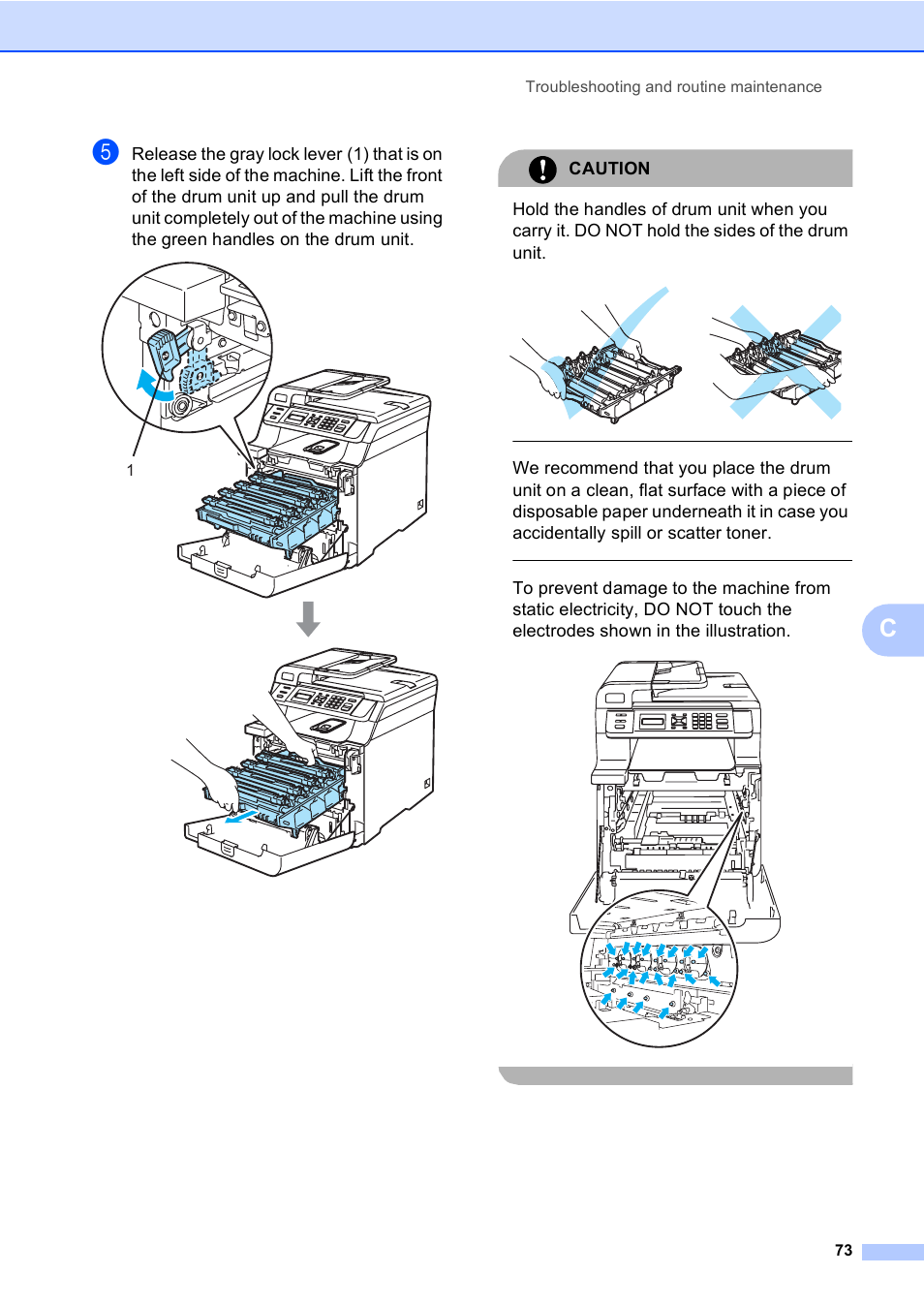Caution, Troubleshooting and routine maintenance 73 | Brother DCP 9040CN User Manual | Page 85 / 167