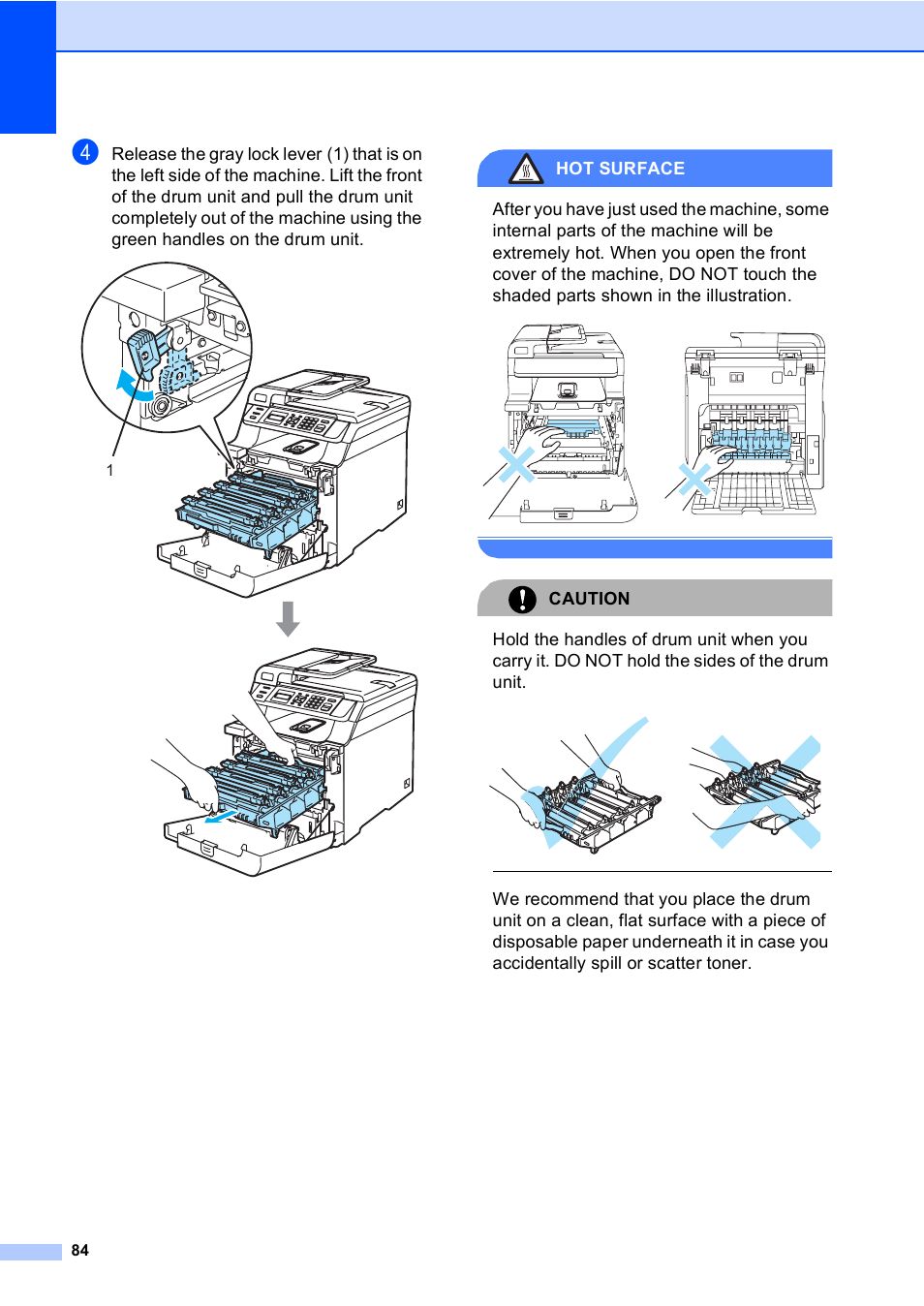 Hot surface, Caution | Brother DCP 9040CN User Manual | Page 96 / 167