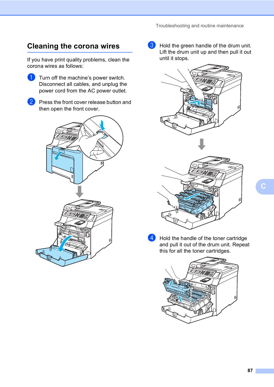 Cleaning the corona wires, Ccleaning the corona wires | Brother DCP 9040CN User Manual | Page 99 / 167