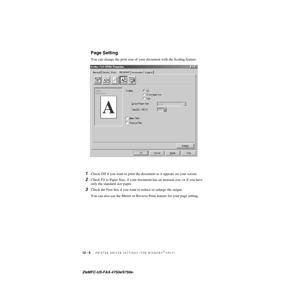 Page setting | Brother FAX-5750e User Manual | Page 111 / 231