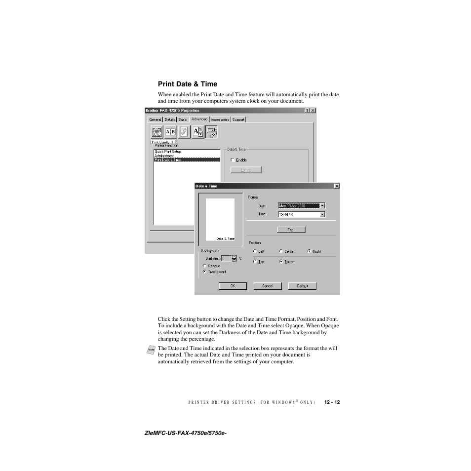 Print date & time, Print date & time -12 | Brother FAX-5750e User Manual | Page 114 / 231