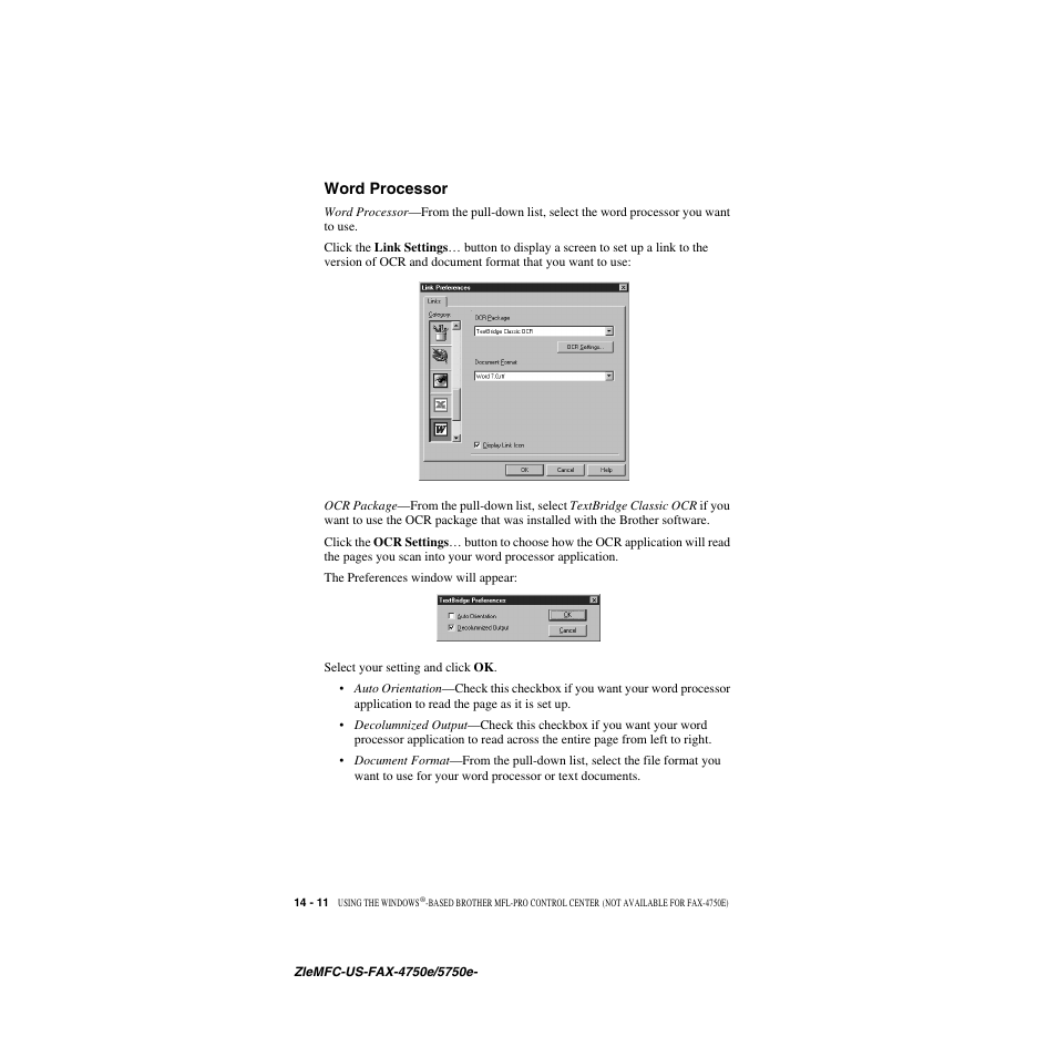 Word processor, Word processor -11 | Brother FAX-5750e User Manual | Page 135 / 231