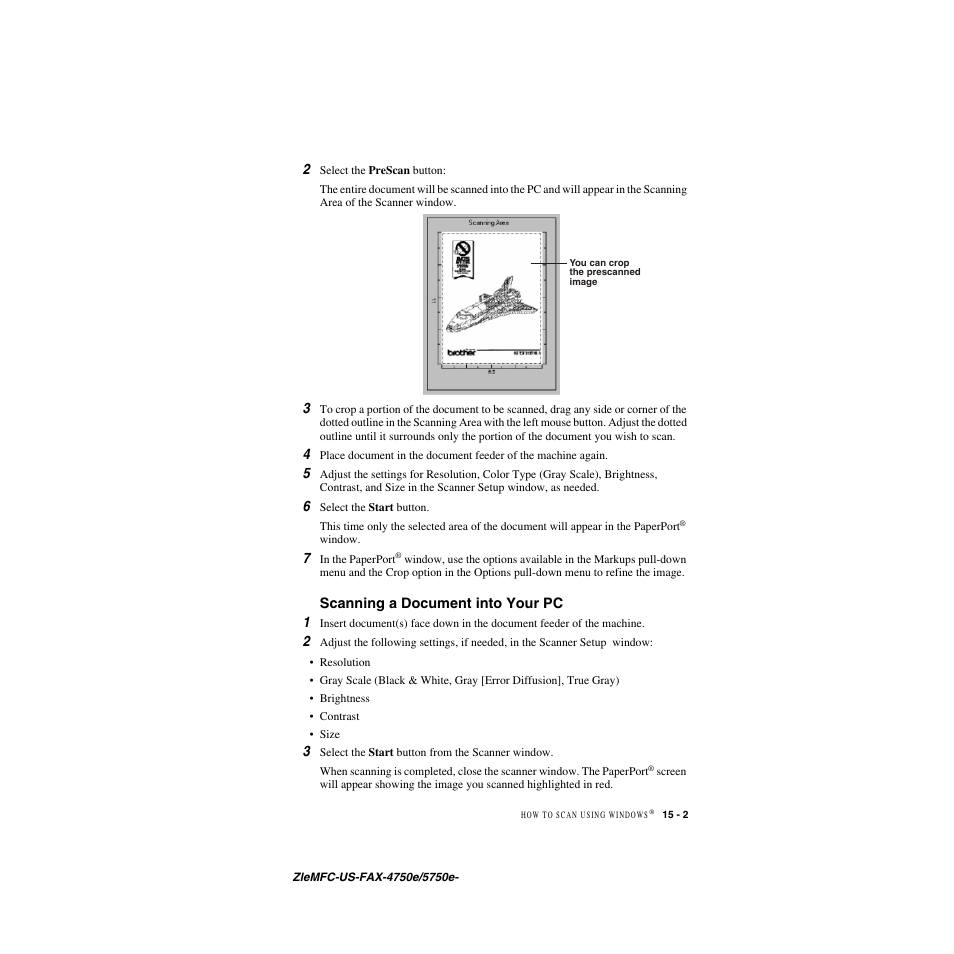 Scanning a document into your pc, Scanning a document into your pc -2, Scanning a document into your pc 1 | Brother FAX-5750e User Manual | Page 140 / 231