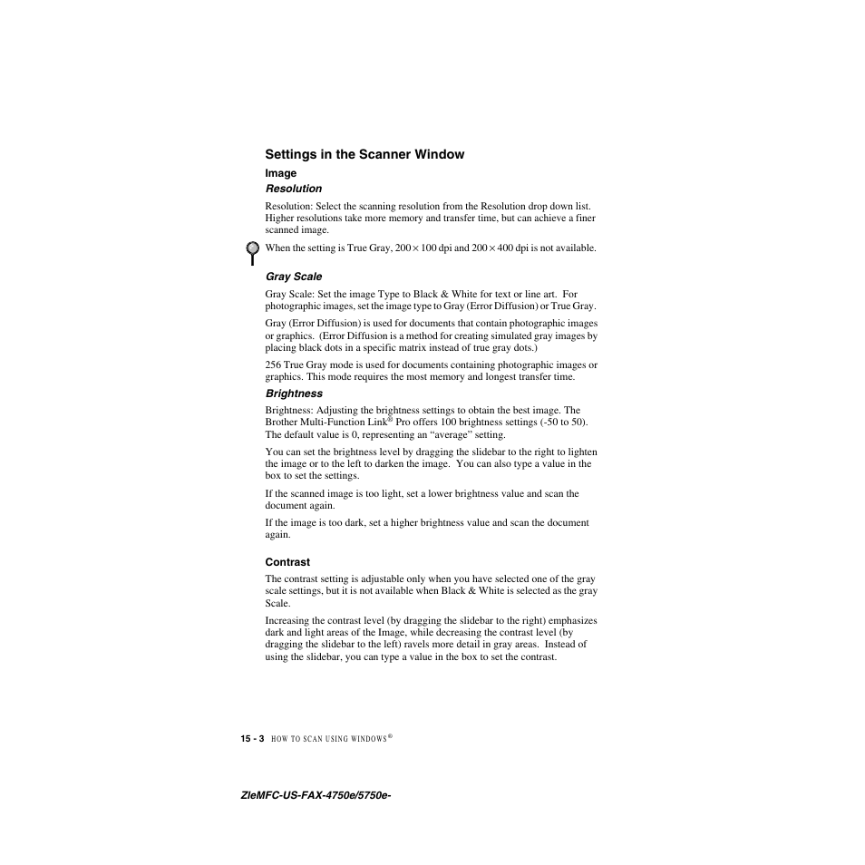 Settings in the scanner window, Image, Contrast | Settings in the scanner window -3, Image -3 contrast -3 | Brother FAX-5750e User Manual | Page 141 / 231