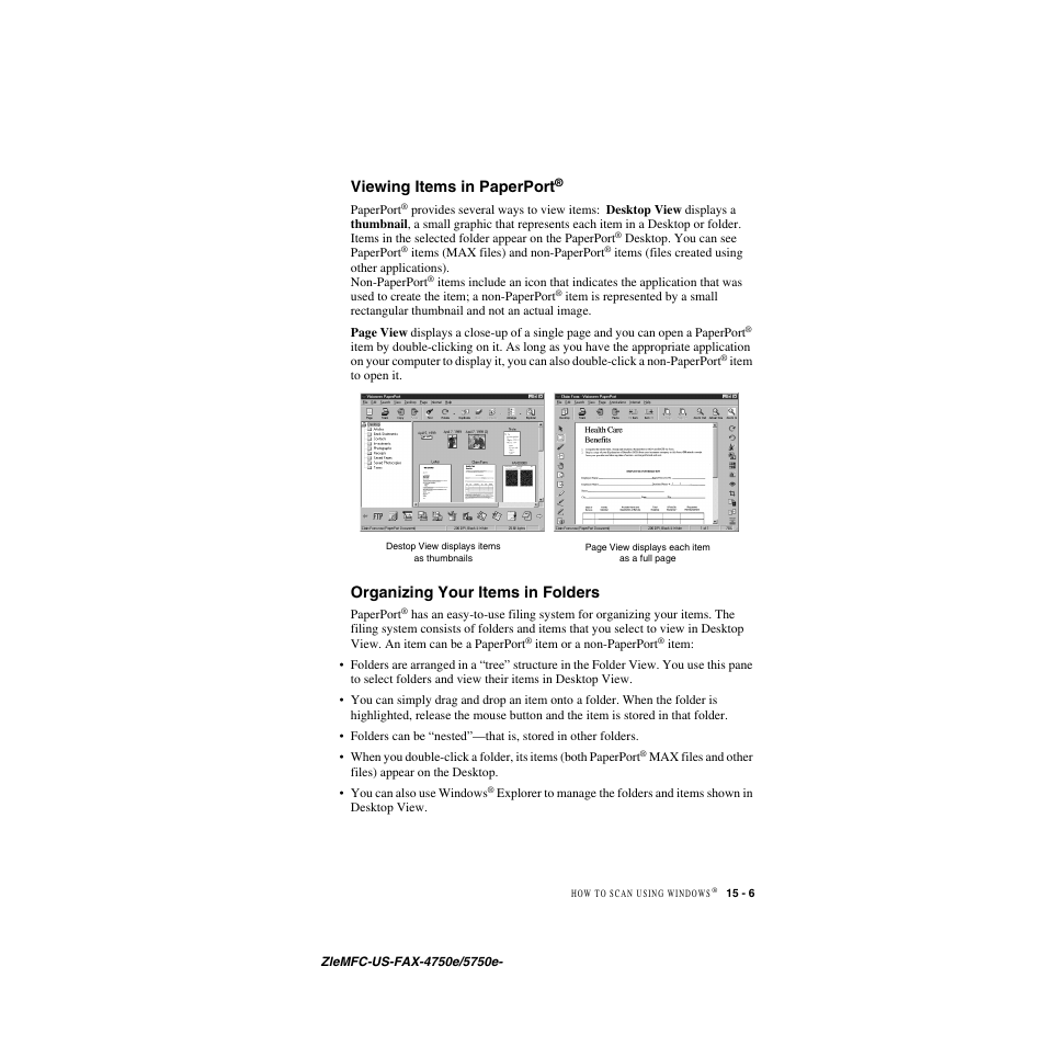 Viewing items in paperport, Organizing your items in folders, Organizing your items in folders -6 | Brother FAX-5750e User Manual | Page 144 / 231