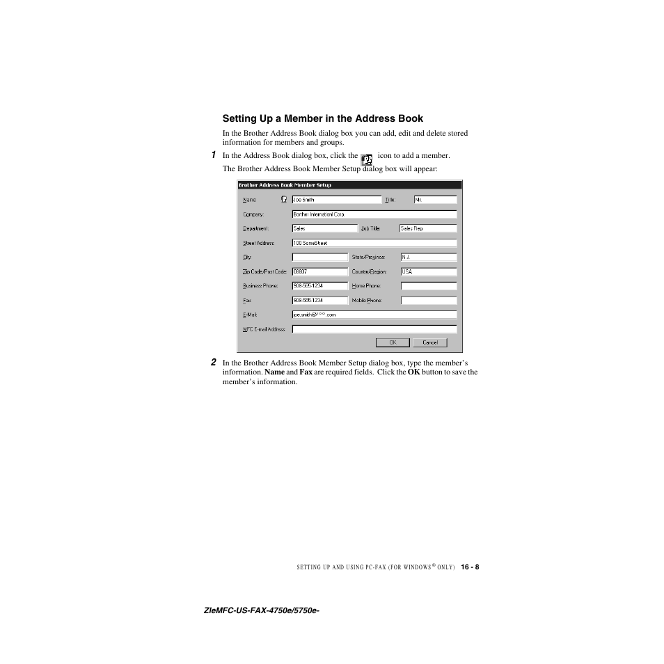 Setting up a member in the address book, Setting up a member in the address book -8 | Brother FAX-5750e User Manual | Page 158 / 231