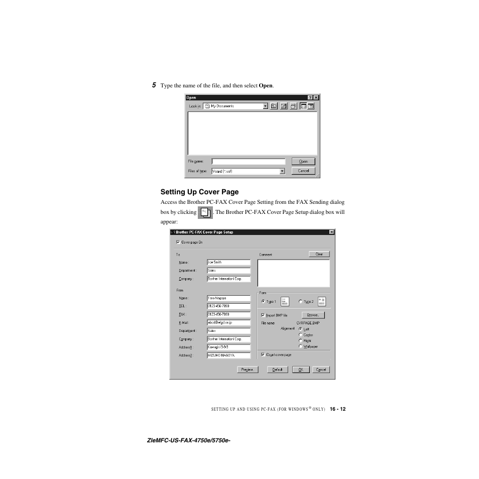 Setting up cover page | Brother FAX-5750e User Manual | Page 162 / 231