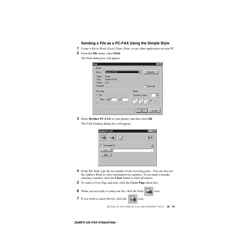 Sending a file as a pc-fax using the simple style | Brother FAX-5750e User Manual | Page 164 / 231