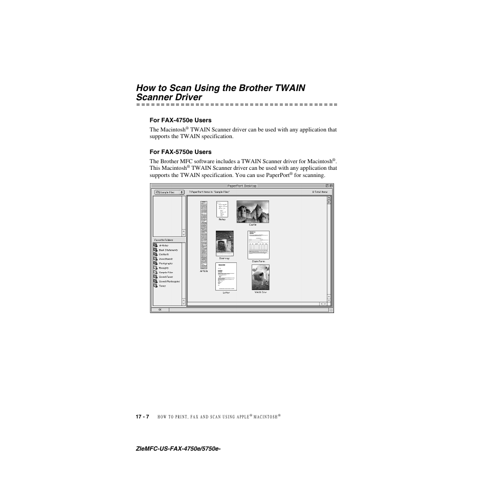 How to scan using the brother twain scanner driver, For fax-4750e users, For fax-5750e users | For fax-4750e users -7 for fax-5750e users -7 | Brother FAX-5750e User Manual | Page 173 / 231