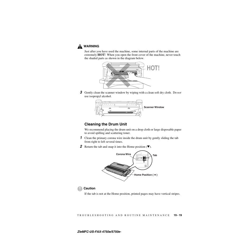 Cleaning the drum unit, Cleaning the drum unit -19, Cleaning the drum | Unit | Brother FAX-5750e User Manual | Page 200 / 231