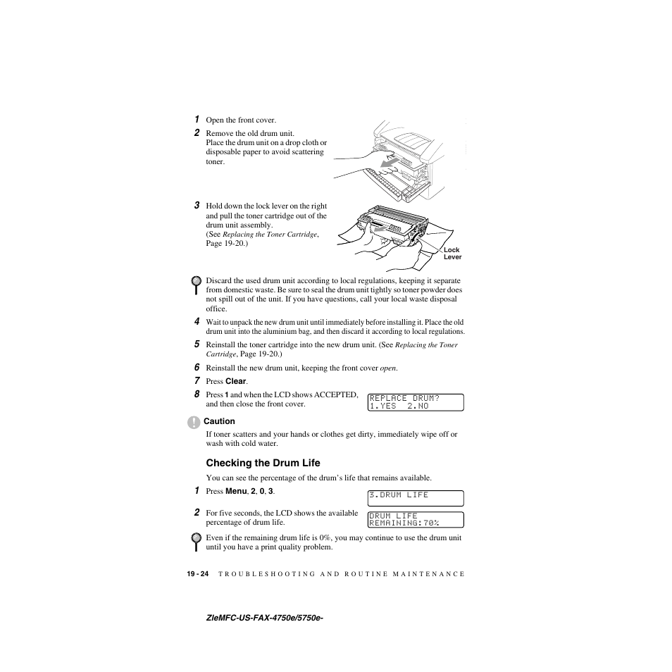 Checking the drum life, Checking the drum life -24 | Brother FAX-5750e User Manual | Page 205 / 231