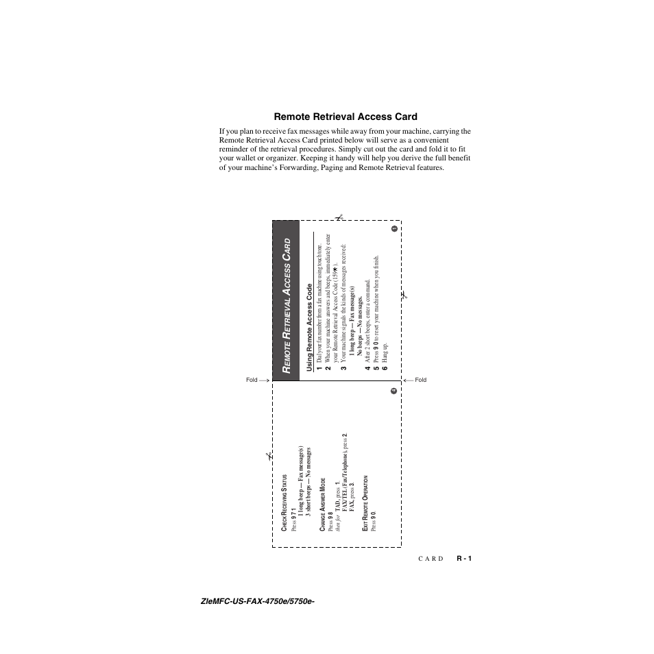 Remote retrieval access card | Brother FAX-5750e User Manual | Page 228 / 231