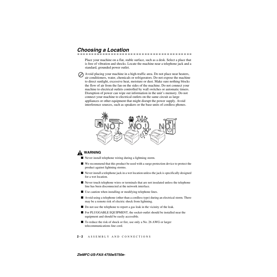 Choosing a location, Choosing a location -2 | Brother FAX-5750e User Manual | Page 29 / 231