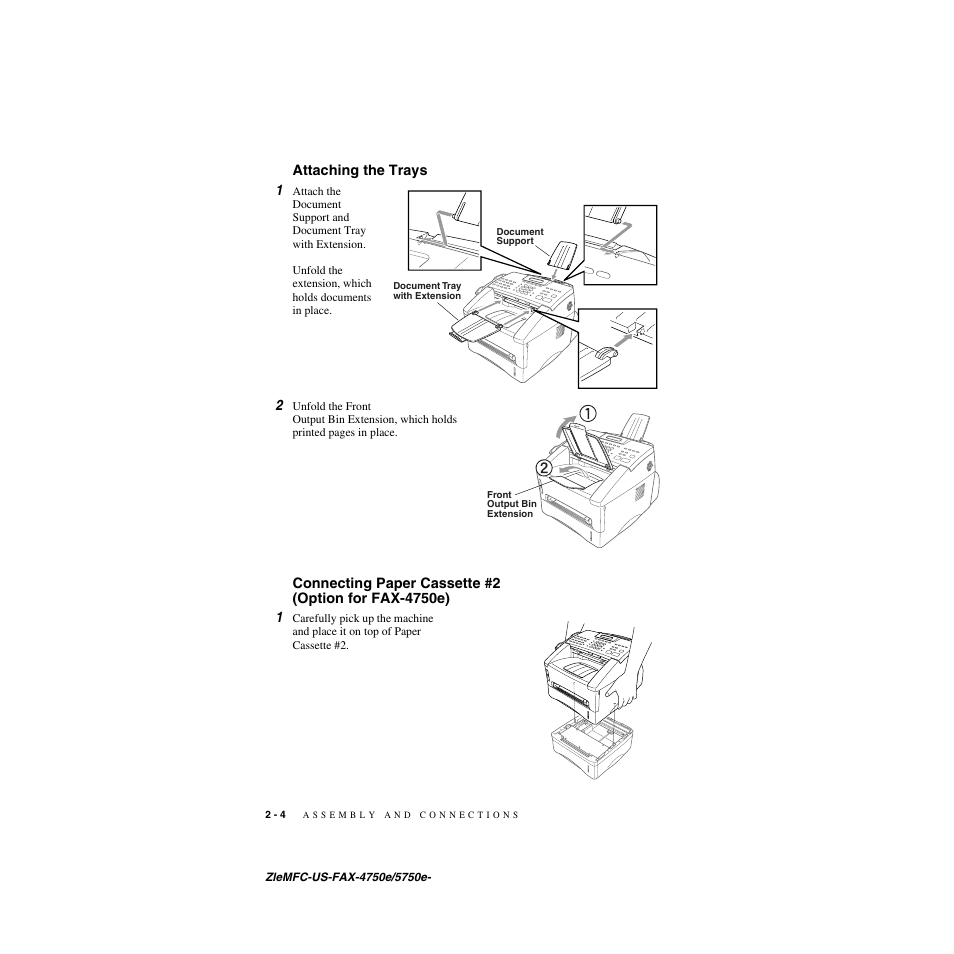 Attaching the trays, Attaching the trays 1 | Brother FAX-5750e User Manual | Page 31 / 231