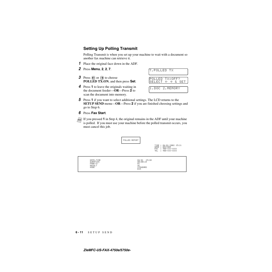 Setting up polling transmit, Setting up polling transmit -11 | Brother FAX-5750e User Manual | Page 75 / 231