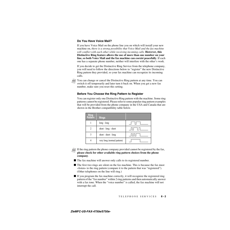 Do you have voice mail, Before you choose the ring pattern to register | Brother FAX-5750e User Manual | Page 84 / 231