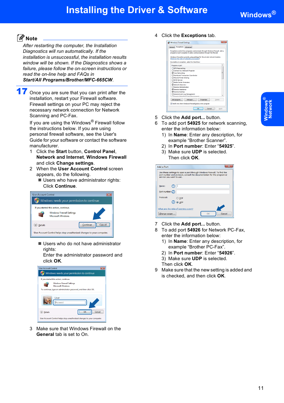 Installing the driver & software, Windows | Brother MFC-665CW User Manual | Page 13 / 31