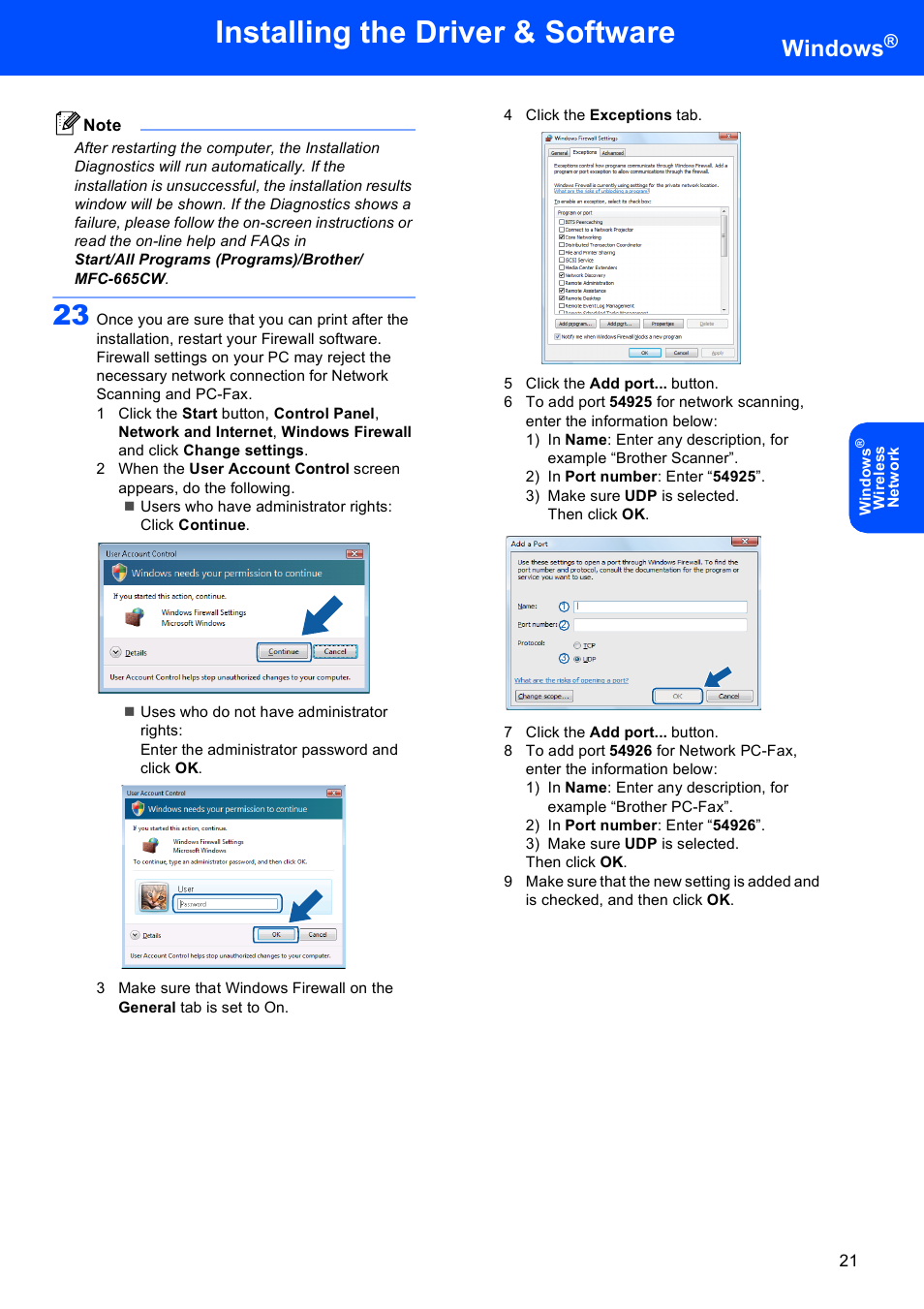 Installing the driver & software, Windows | Brother MFC-665CW User Manual | Page 23 / 31