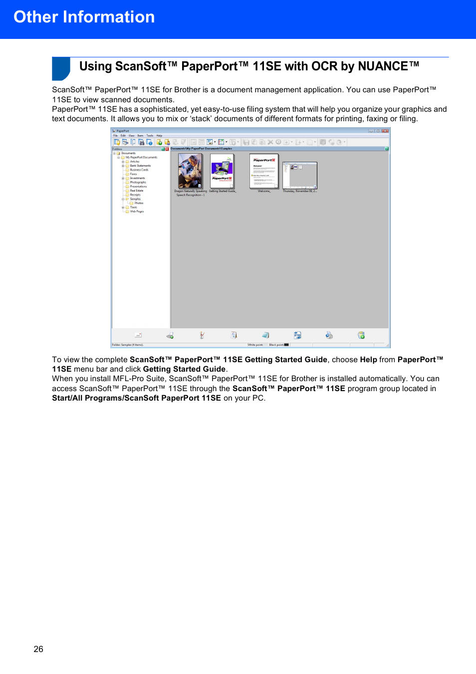 Other information, Using scansoft™ paperport™ 11se with ocr by nuance | Brother MFC-665CW User Manual | Page 28 / 31