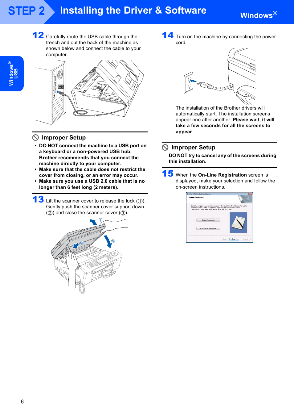 Step 2, Installing the driver & software, Windows | Brother MFC-665CW User Manual | Page 8 / 31